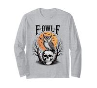 F-Owl-F Jeu de Mots Amusant pour Halloween Motif Chouette sur tête de Mort Chauve-Souris et Lune Manche Longue