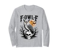 F-Owl-F Jeu de Mots Amusant pour Halloween Motif Chouette sur tête de Mort Chauve-Souris et Lune Manche Longue