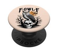 F-Owl-F Jeu de Mots Amusant pour Halloween Motif Chouette sur tête de Mort Chauve-Souris et Lune PopSockets PopGrip Adhésif