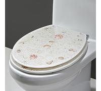 F, siège de toilette Ocean Series avec effets 3D, siège de toilette à fermeture lente, sièges de toilette en résine remplis de vrais coquilles et de gravier, charnières en acier inoxydable, facile à