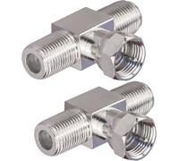 F Splitter Connector 3 Way F Male to Dual F Female Connector Triple T-Shape Adapter for TV Video VCR Antenna F Connector Combine 2Pack