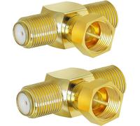 F Type F Male to Double F Female Splitter Connector Triple T Adapter 3 Way T-Shaped Coaxial Connector for TV Video VCR Antenna F Connector Combo 2pcs