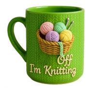 F-uck Off I'm Knitting Mug sarcastique en céramique de 325 ml avec panier de fil 2D, tasse à thé amusante pour tricoteurs, passe au micro-ondes et au lave-vaisselle, décoration de maison ou de bureau