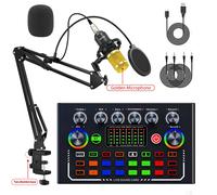F009 Équipement De Podcast De Carte Son En Direct Avec Microphone Bm-800 Ensemble De Diffusion En Direct Pour L'Enregistrement Audio Streaming En Direct Youtube.With Gold Mic Set.