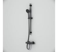 F428TA46 Ensemble de douche avec thermostat et pommeau de douche, pommeau de douche, barre de douche et thermostat, rond, mitigeur de douche avec thermostat pour salle de bain, noir mat