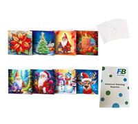 F4B Cartes de Noël 8 pièces (3) Diamond Painting 15x15cm | Strass Ronds | Avec Enveloppes | Noël | Renne | Père Noël | Jeu de cartes | Cartes | Joyeux Noël | Paquet Adultes et Enfants