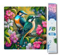 F4B Oiseaux colorés avec des fleurs Diamond Painting 40x40cm | Strass carrés | Animaux | Fleurs | Diamond Painting Kit Adultes | Enfants | Couverture Complète