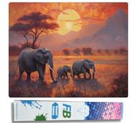 F4B Peinture diamant éléphants sur la Savane 40x50cm | Strass carrés | Animaux | Savane | Afrique | Éléphants | Diamond Painting Pack Adultes | | Couverture Complète
