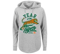 F4NT4STIC Sweat-shirt 'Stranger Things Hawkins Year of The Tiger 86 Netflix TV Series' gris chiné / vert foncé / orange, Taille S