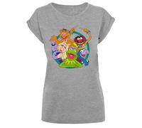 F4NT4STIC T-shirt 'Disney Die Muppets Group Circle' gris chiné / citron vert / pétrole / blanc, Taille XXL