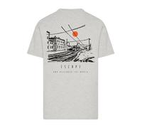 F4NT4STIC T-Shirt 'Escape Discover the World Town Train Station' gris chiné / orange / noir, Taille 4XL