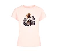 F4NT4STIC T-shirt 'Gothic Skeleton Vintage Vinyl Plattenspieler' marron / gris foncé / rose / noir, Taille L