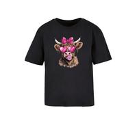 F4NT4STIC T-shirt 'Highland Cow Valentinstag Sonnenbrille' marron / gris clair / rose foncé / noir, Taille XS