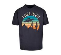 F4NT4STIC T-Shirt 'I Believe UFO Alien Sonnenuntergang' aqua / bleu foncé / orange, Taille XS