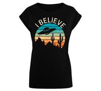 F4NT4STIC T-shirt 'I Believe UFO Alien Sonnenuntergang' azur / orange clair / noir / blanc cassé, Taille 5XL