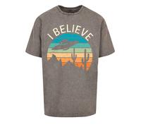 F4NT4STIC T-Shirt 'I Believe UFO Alien Sonnenuntergang' bleu / gris / orange, Taille S