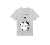 F4NT4STIC T-Shirt 'Justin Bieber Iconic' gris chiné / noir / blanc, Taille L