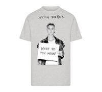 F4NT4STIC T-Shirt 'Justin Bieber What Do You Mean' gris / noir / blanc, Taille M