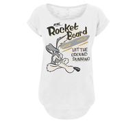 F4NT4STIC T-shirt 'Looney Tunes Wile E Coyote Rocket Board' écru / gris / noir / blanc chiné, Taille 5XL