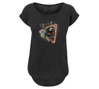F4NT4STIC T-shirt 'Marvel Guardians of the Galaxy Neon Rocket' brun foncé / orange clair / rose / noir, Taille XS