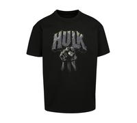 F4NT4STIC T-Shirt 'Marvel Hulk Punch Logo' gris foncé / vert gazon / noir, Taille XL