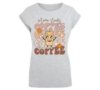 F4NT4STIC T-shirt 'Mothers Day Coffee Lover Mom Caffeine Addiction Coffee Cup' marron / cappuccino / gris, Taille S