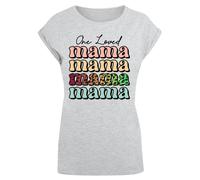 F4NT4STIC T-shirt 'Mothers Day Mama Typography Leopard Print Pastel' bleu clair / gris / orange clair / noir, Taille S