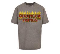 F4NT4STIC T-Shirt 'Stranger Things Fire Logo Men Netflix TV Series' jaune / gris chiné / canneberge / noir, Taille S