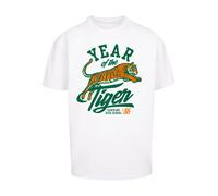 F4NT4STIC T-Shirt 'Stranger Things Hawkins Year of The Tiger 86 Netflix TV Series' vert foncé / orange / blanc, Taille XXXL