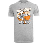 F4NT4STIC T-Shirt 'Tom and Jerry Play Baseball' gris / gris chiné / orange / blanc, Taille XS
