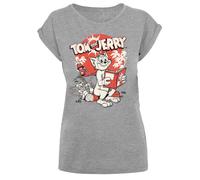 F4NT4STIC T-shirt 'Tom And Jerry- Rocket Prank' gris chiné / rouge clair / noir / blanc cassé, Taille S
