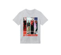 F4NT4STIC T-Shirt 'TV Times Patrick McGoohan The Prisoner 1967 Cover' gris clair / rouge / noir / blanc, Taille L