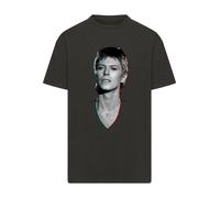 F4NT4STIC T-Shirt 'TV Times Pop Star David Bowie Portrait 1977' gris clair / noir, Taille M