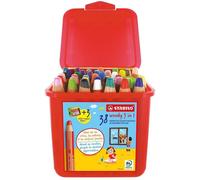 STABILO Crayons multitalents Woody 3in1 – boîte de 38 crayons + 3 taille-crayons