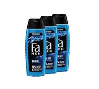 FA Gel douche 2 en 1 pour homme Kick Off - Lot de 3 (3 x 250 ml) - Formule 2 en 1 pour cheveux et corps - Activez vos sens avec le parfum intense et frais de masculin d'eucalyptus et de menthe