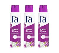 Fa Lot de 3 déodorants en spray Purple Passion (3 x 150 ml), sans aluminium, avec protection durable et parfum rafraîchissant de fleur de violette, ne laisse aucun résidu sur les vêtements