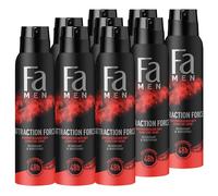 Fa Men Attraction Force Déodorant & Spray corporel (9 x 150 ml), déodorant en spray au parfum séduisant, sans aluminium pour jusqu'à 48 h de protection, ne laisse aucun résidu de déodorant