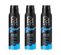 Fa Men Kick Off Lot de 3 déodorants en spray 150 ml avec parfum rafraîchissant, sans aluminium pour une protection jusqu'à 48 h, ne laisse aucun résidu de déodorant