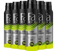 Fa Men Sport Energy Boost Lot de 6 déodorants anti-transpirants avec jusqu'à 72 h de protection contre la transpiration et les odeurs corporelles, parfum activant le gingembre et le citron