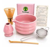 FA’SHOP - Kit Matcha Rose Complet 7 Piéces, Set Traditionnel avec Guide d’Utilisation - Bol, Fouet en Bambou (Chasen), Cuillère & Support Idée Cadeau Bien-Être
