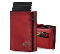 Fa.Volmer Étui pour cartes avec compartiment à monnaie en cuir véritable pour homme et femme | 11 cartes | Protection RFID | Portefeuille VO44, Rouge bordeaux., 6 x 9,5 x 2,5cm, Contemporain