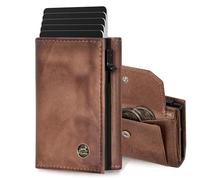 Fa.Volmer Étui pour cartes pop-up avec compartiment à monnaie en cuir véritable pour homme et femme | 11 cartes | Protection RFID | Portefeuille VO44P, Anteque Brown, 6 x 9,5 x 2,5cm, Contemporain