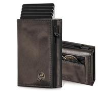 Fa.Volmer Étui pour cartes pop-up avec compartiment à monnaie en cuir véritable pour homme et femme | 11 cartes | Protection RFID | Portefeuille, Gris basalte, XL MÜNZFACH, Petit compartiment à