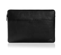 Fa.Volmer ® Housse pour ordinateur portable 13,3/15,6" en cuir élégant - Marron/noir - Avec fermeture éclair en métal - Rembourrée - Pour MacBook, Microsoft Surface et bien plus encore, Noir , 15,6"