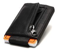 Fa.Volmer ® Porte-cartes pour homme en cuir véritable | Compartiment à monnaie avec fermeture éclair/bouton pression | Couleur : noir | Série Vista, Noir , Vista 1, Minimaliste