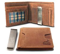 Fa.Volmer. Portefeuille 100% Cuir avec Pince à Billets pour Homme et Femme avec Protection RFID | Noir et Marron, avec Compartiment supplémentaire pour par ex. Changer (Marron)