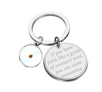 FAADBUK Porte-clés en forme de graines de moutarde avec inscription « If You Have Faith Like A Grain Of Moutarde Seed You Can Move Mountains », Have Faith K-back, Large
