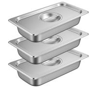 FAAING Lot de 3 Bac Inox Alimentaire avec Couvercle - Récipient Gastronorme GN 1/3-32,5x17,5x6,5 cm - Plat à Paner Rectangulaire en Acier Inoxydable