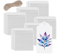 FAAING Lot de 600 étiquettes cadeaux en papier kraft blanc, 9 x 4,5 cm, étiquettes cadeaux à écrire avec 60 m de ficelle de jute, mini étiquettes en papier kraft pour Noël, mariage, anniversaire