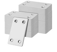 FAAING Lot de 80 Supports d'Angle Plats, Équerre Plate Inox 60 x 38 mm, Équerre de Fixation avec 120 Vis et 4 Trous Pré-Percés, Plaque Metal pour Réparation de Meubles